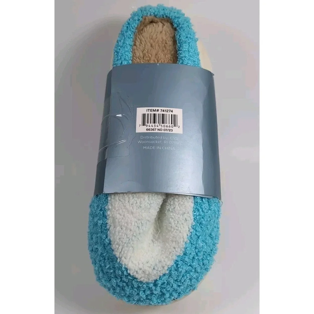 Wayland Square Heart Teddy Slippers Women's Size XS X-Small (3-4) Blue & White